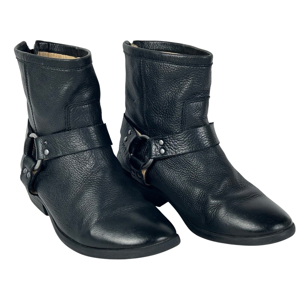 Frye Phillip Harness Short Black Leather Ankle Boots Girls Youth 3 8008979/13E